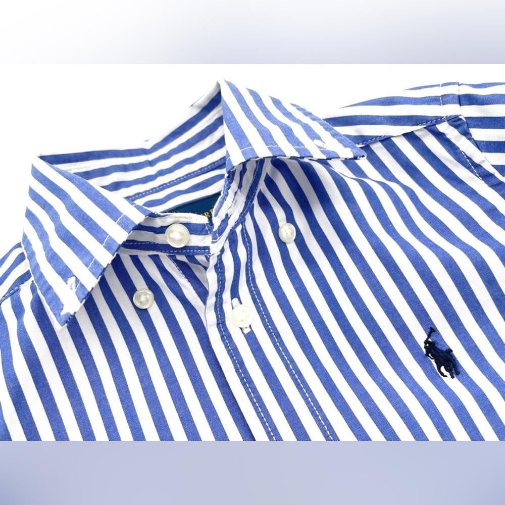 VGUC Ralph Lauren Easter Blue White Stripe Cotton Poplin Button Down Shirt 3/3T